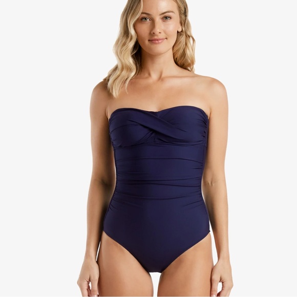Draper James Swimsuit Navy Blue One Piece Bathing Twist Bandeau Size XL NWT - Picture 1 of 13